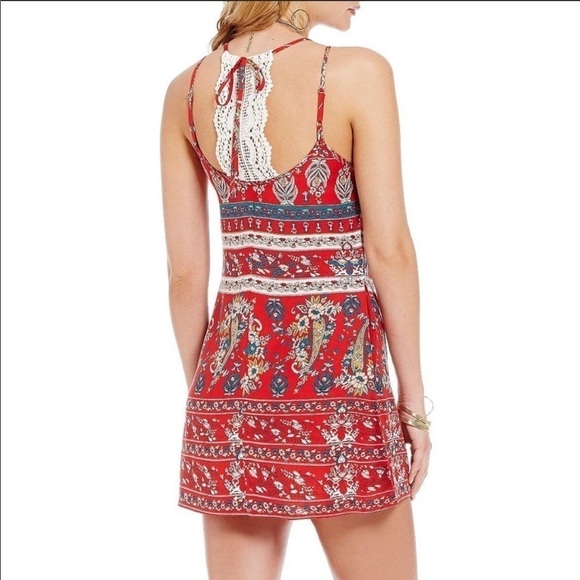 Band of Gypsies Dress Festival Boho Crochet Back Paisley Red S - Picture 3 of 8